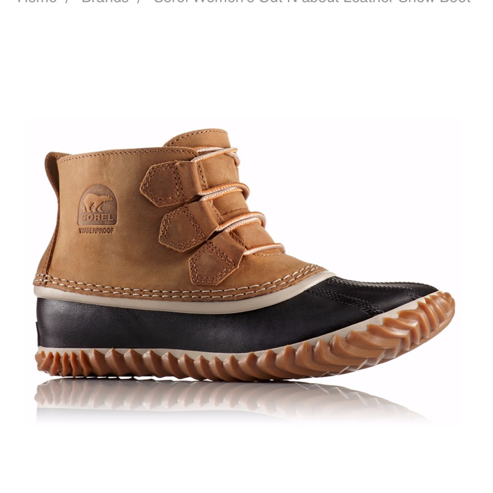 Sorel out n about brown leather duck boots winter snow rain.